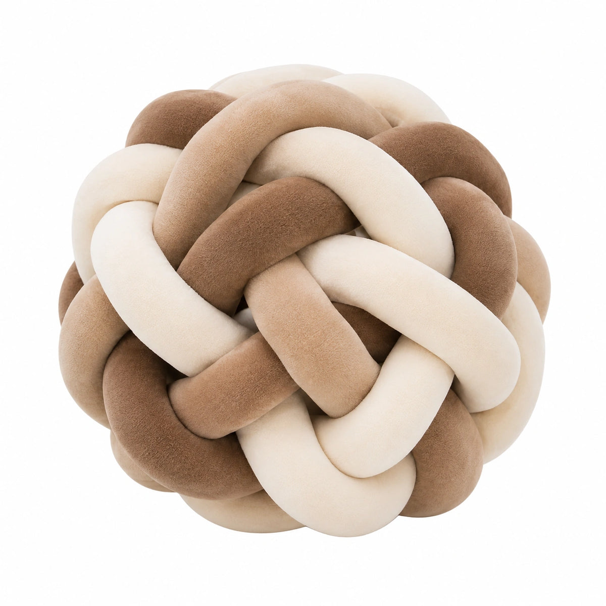 Cuscino decorativo a nodo 30 cm in tessuto effetto peluche beige marrone stile moderno
