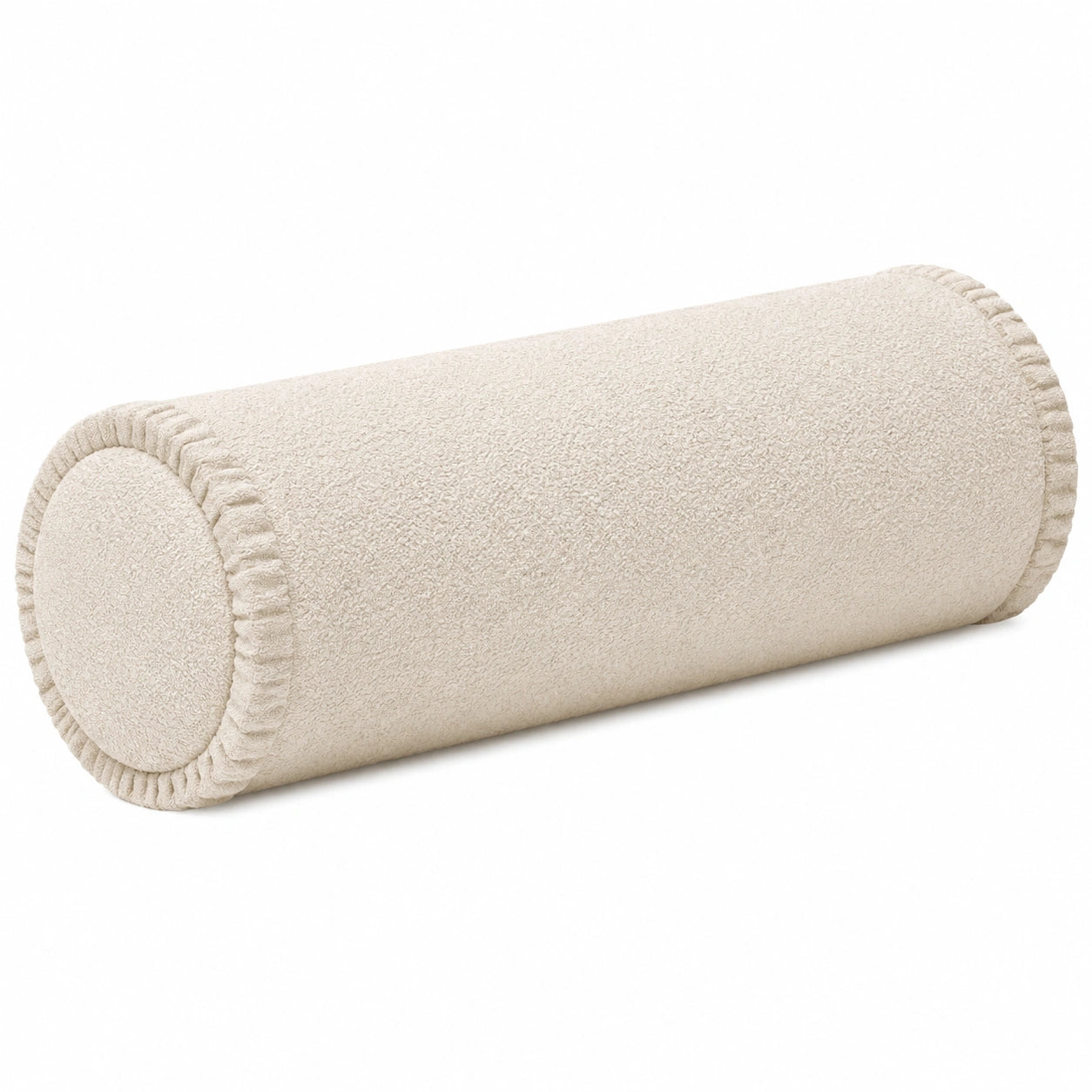 Cuscino cilindrico 20 x 50 cm in tessuto bouclé avorio decorativo