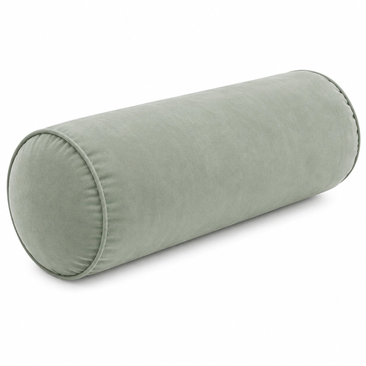 Cuscino cilindrico 20 cm x 50 cm in tessuto effetto velluto verde salvia decorativo
