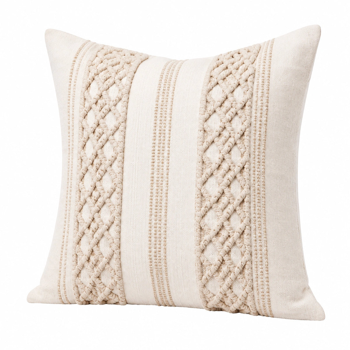 Cuscino decorativo 45 x 45 cm in tessuto beige con intrecci in rilievo stile rustico