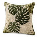 Cuscino decorativo 45 x 45 cm in tessuto beige e verde con foglie in rilievo stile botanico