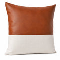 Cuscino decorativo 45 x 45 cm effetto pelle e tessuto marrone avorio stile moderno