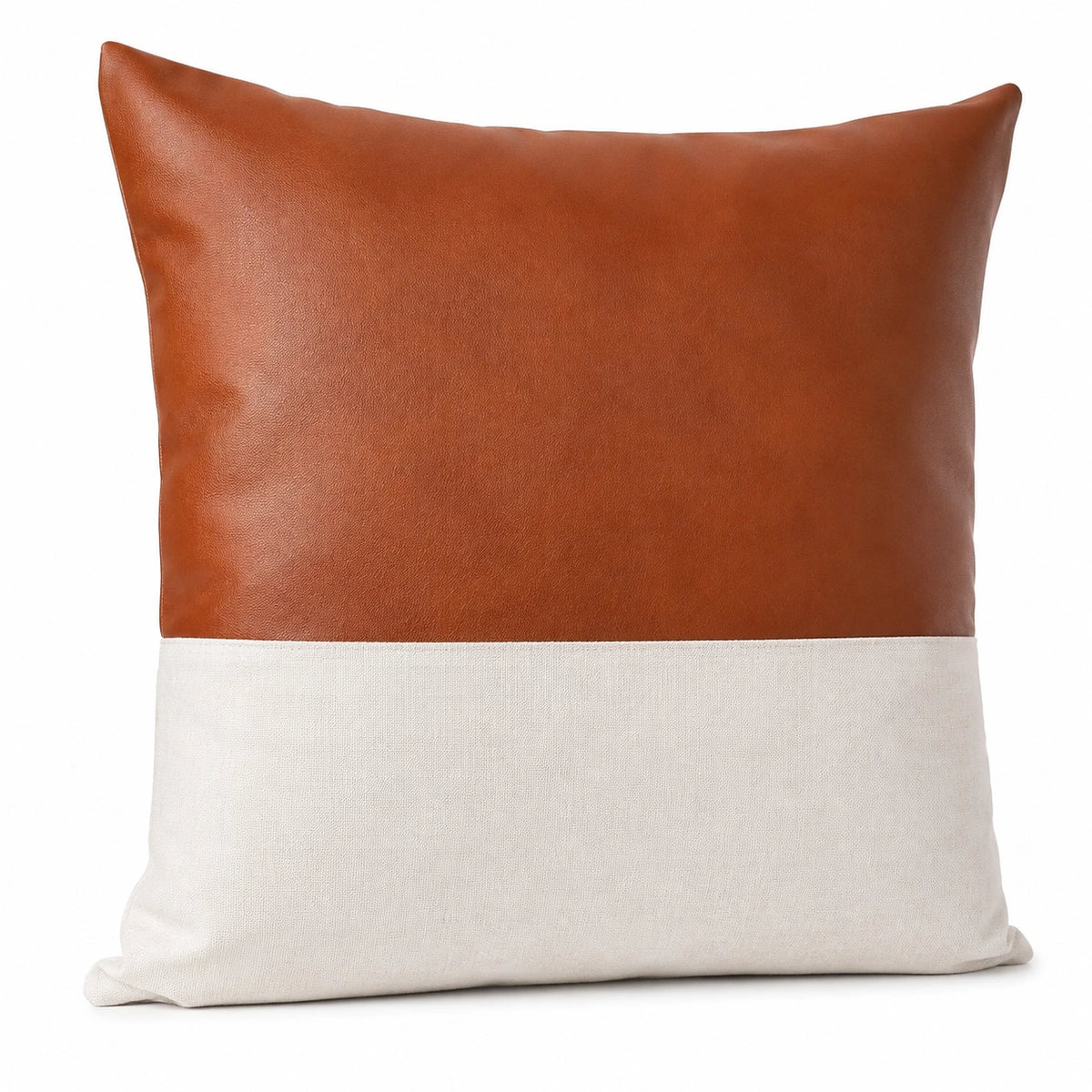Cuscino decorativo 45 x 45 cm effetto pelle e tessuto marrone avorio stile moderno