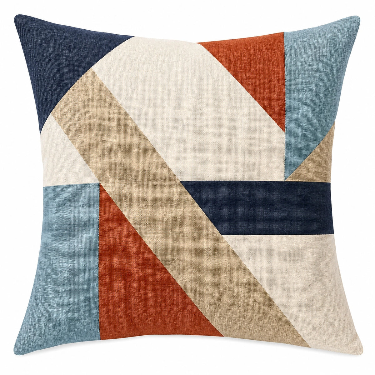 Cuscino decorativo 45 x 45 cm in tessuto blu beige arancione e azzurro geometrico