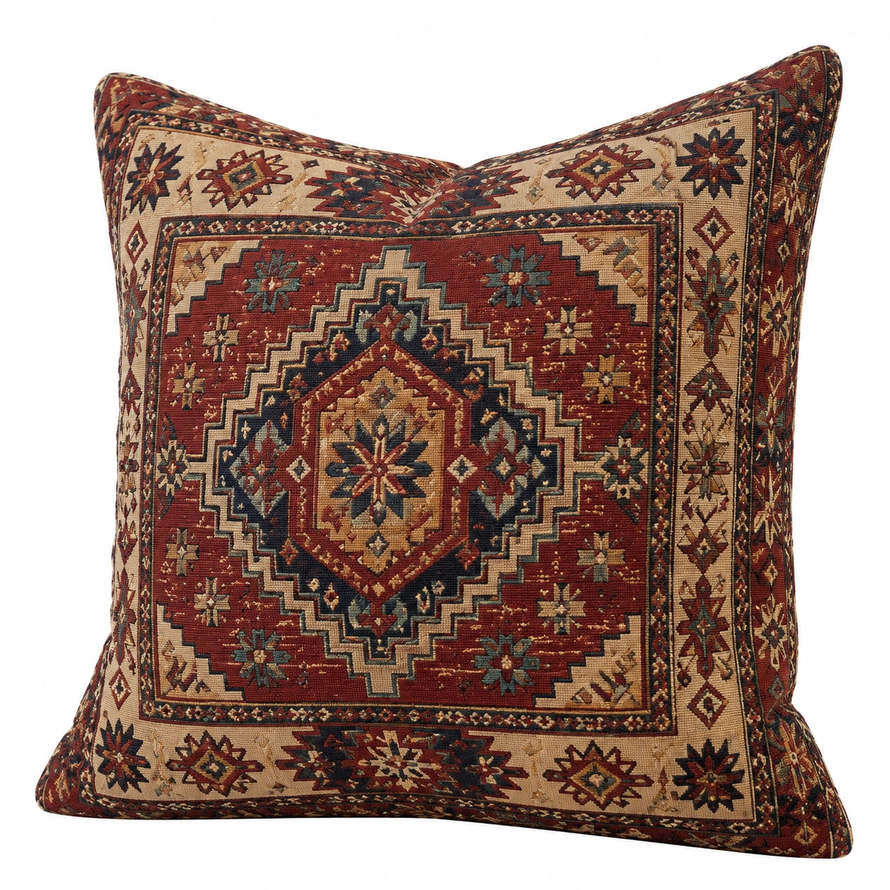 Cuscino decorativo 45 x 45 cm in tessuto rosso beige con motivo geometrico