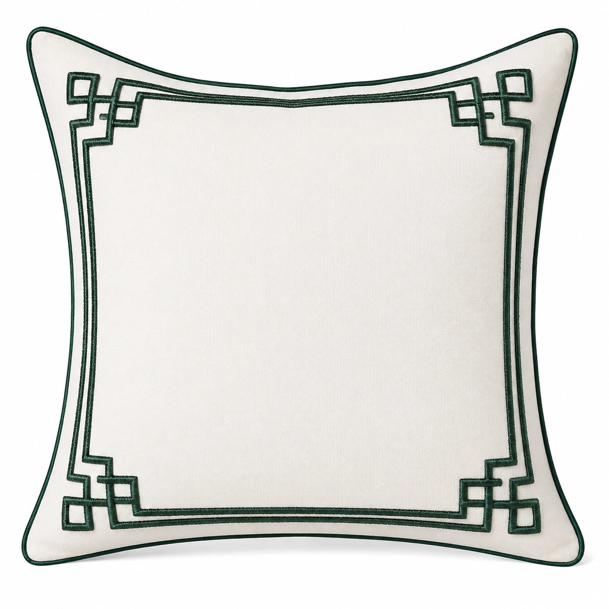 Cuscino decorativo 45 x 45 cm in tessuto bianco e verde con bordo geometrico