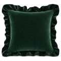Cuscino decorativo 45 x 45 cm in velluto verde scuro con volant