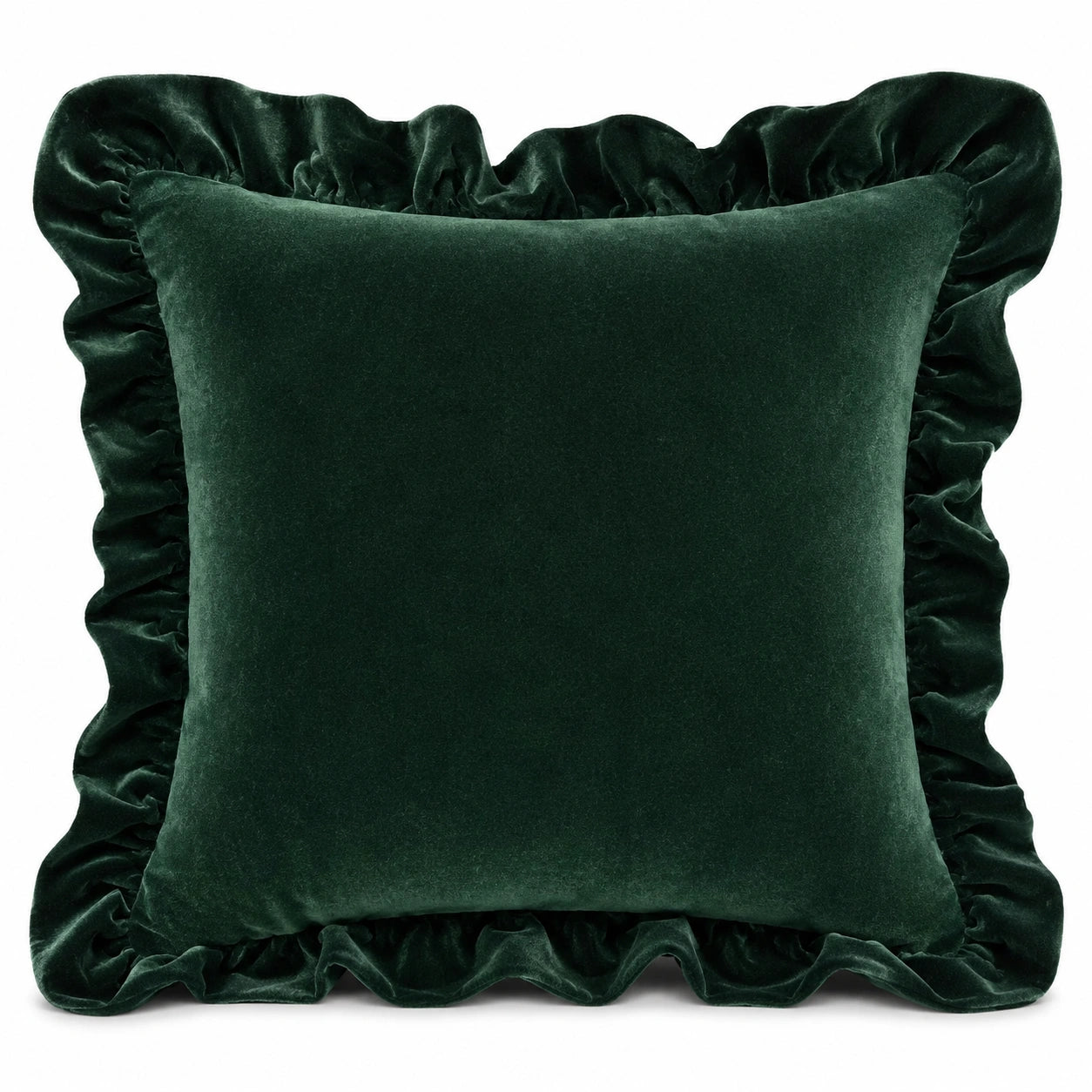 Cuscino decorativo 45 x 45 cm in velluto verde scuro con volant