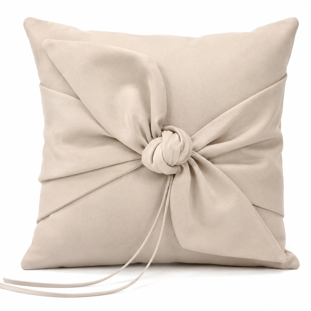 Cuscino decorativo 45 x 45 cm in tessuto beige con nodo frontale
