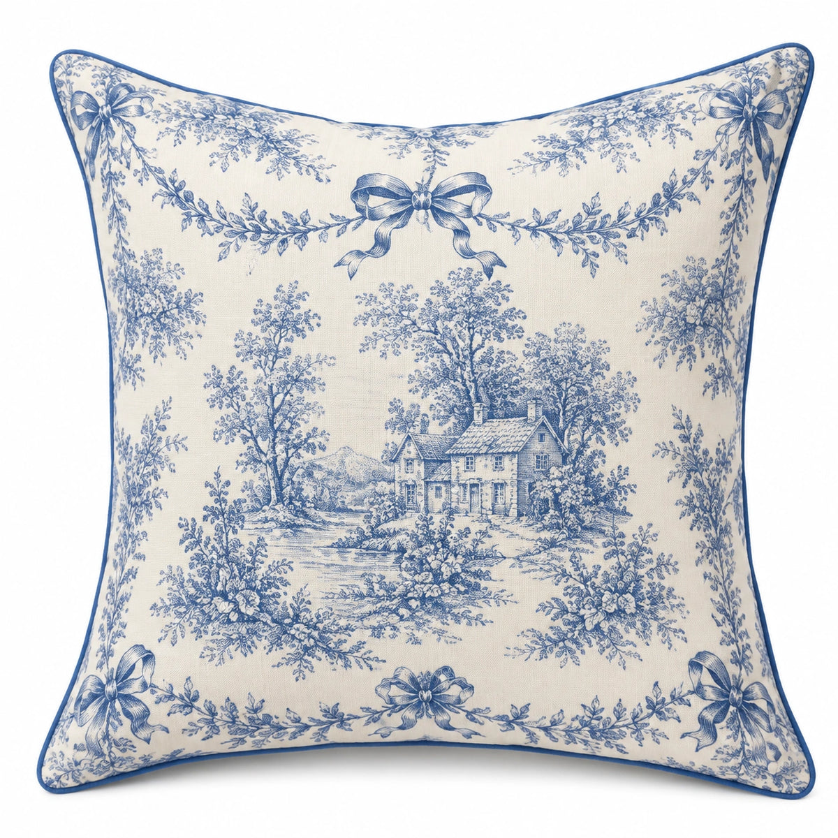 Cuscino decorativo 45 x 45 cm in tessuto bianco e blu per soggiorno stile classico