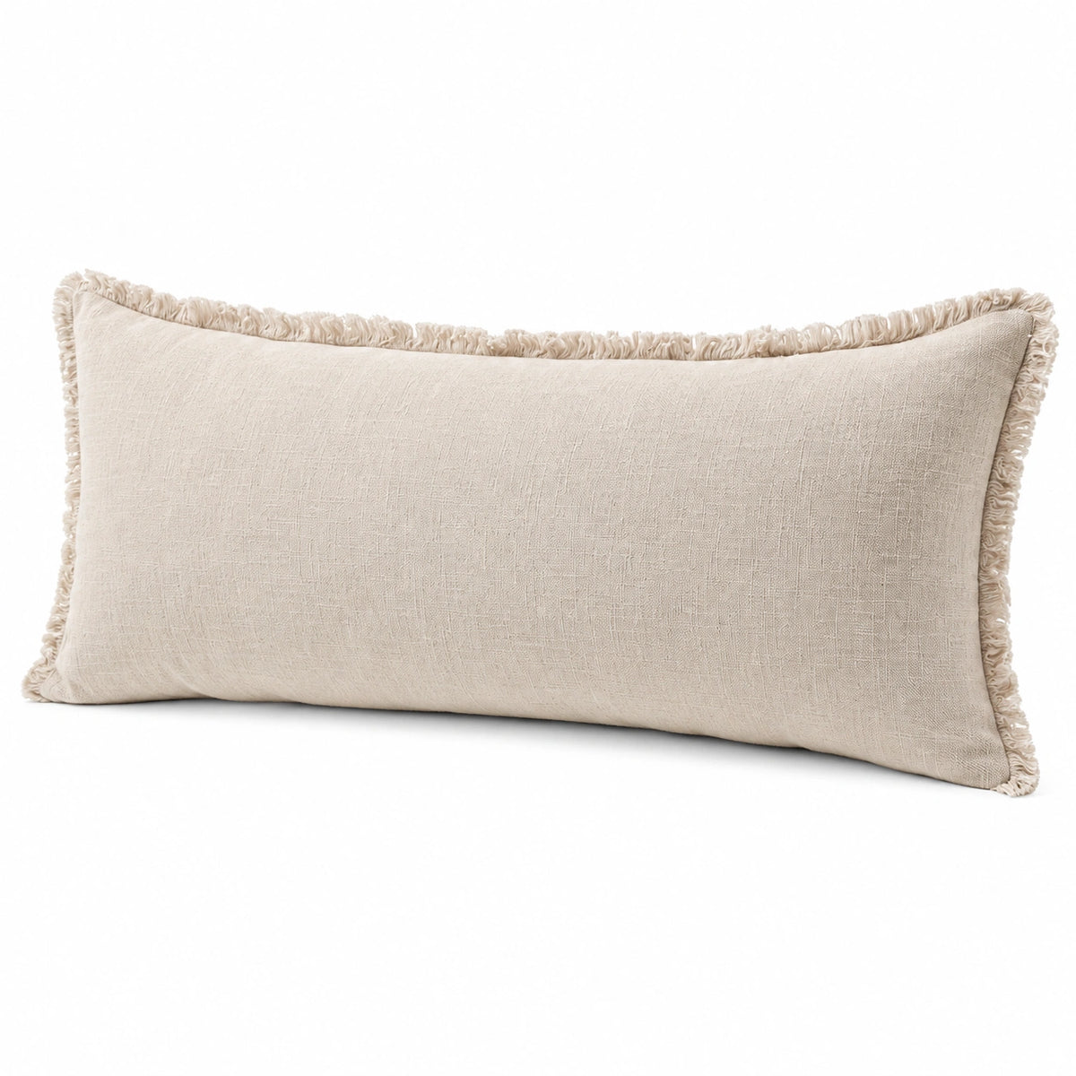 Cuscino decorativo 50 x 30 cm in tessuto beige con frange stile boho