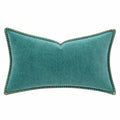 Cuscino decorativo 50 x 30 cm in velluto turchese con bordo cucito per divano