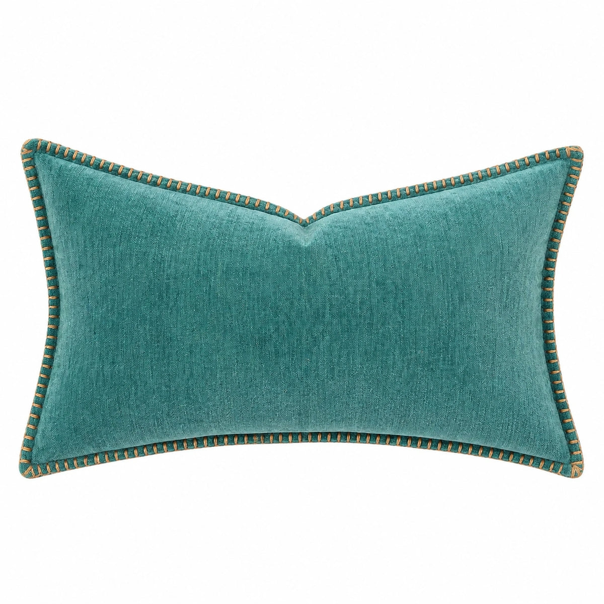 Cuscino decorativo 50 x 30 cm in velluto turchese con bordo cucito per divano