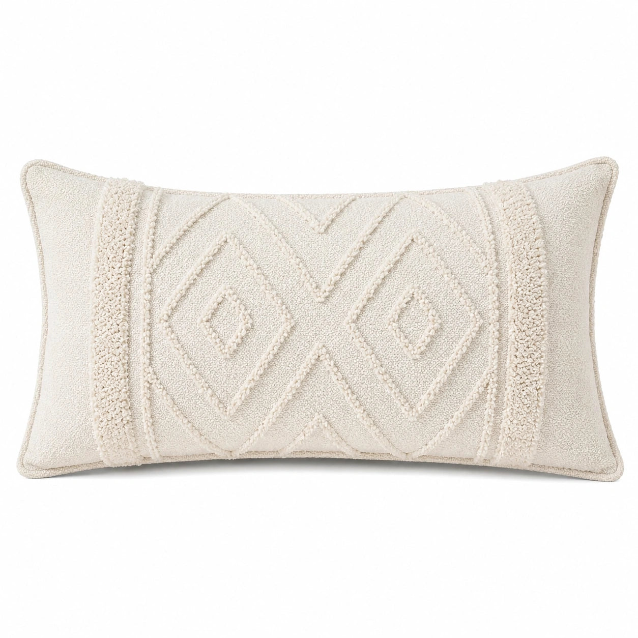 Cuscino decorativo 50 x 30 cm in tessuto bouclé avorio stile boho