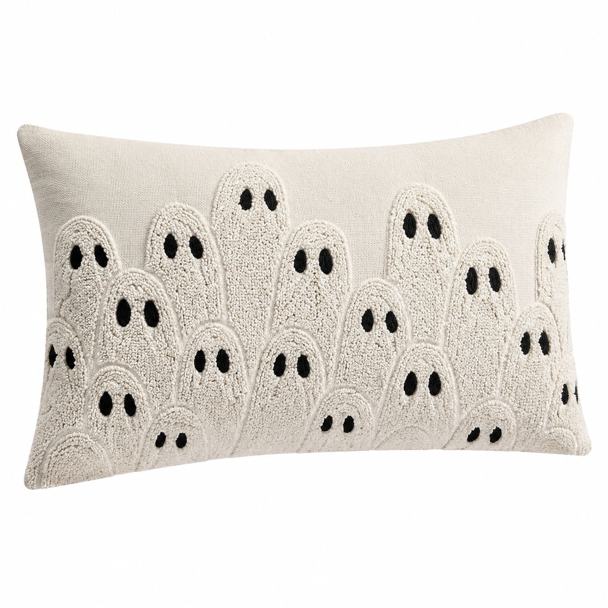 Cuscino decorativo 50 x 30 cm in tessuto beige con fantasmi in rilievo