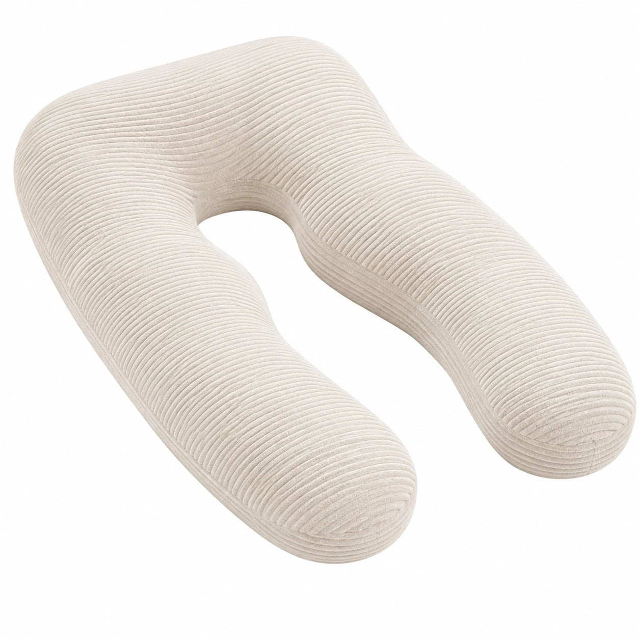 Cuscino gravidanza a U 135 cm in tessuto a coste beige per supporto corpo