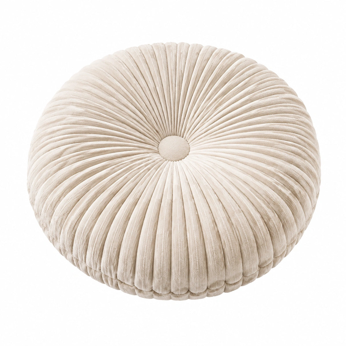 Cuscino rotondo 40 cm in tessuto effetto velluto beige - decorativo plissettato