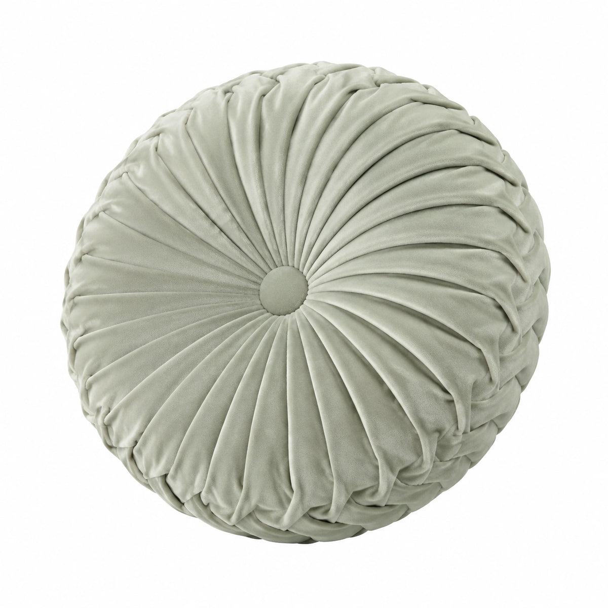 Cuscino decorativo rotondo 40 cm in velluto verde salvia con pieghe
