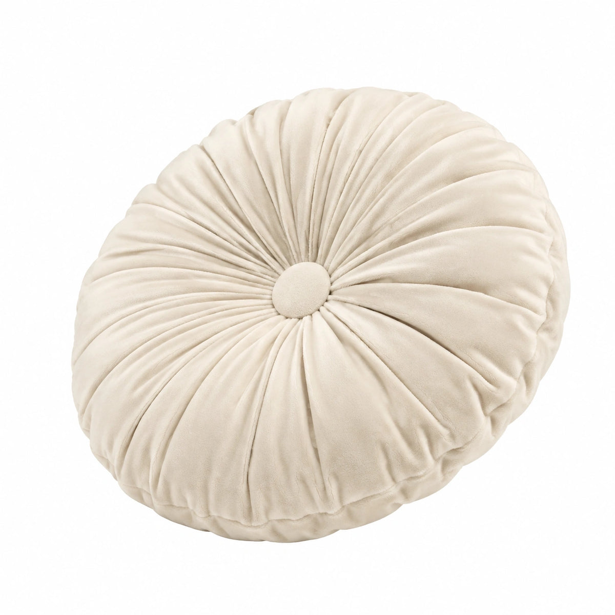 Cuscino decorativo rotondo 40 cm in velluto avorio plissettato