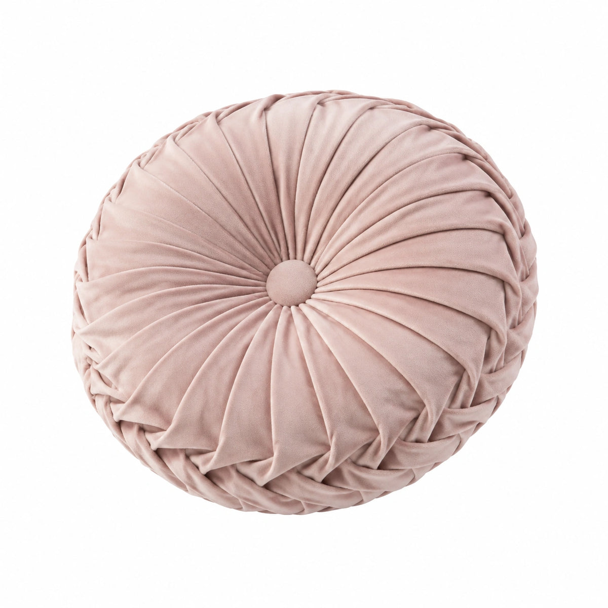 Cuscino decorativo rotondo 40 cm in velluto rosa cipria con pieghe