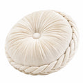 Cuscino decorativo rotondo 40 cm in velluto beige con bordo intrecciato