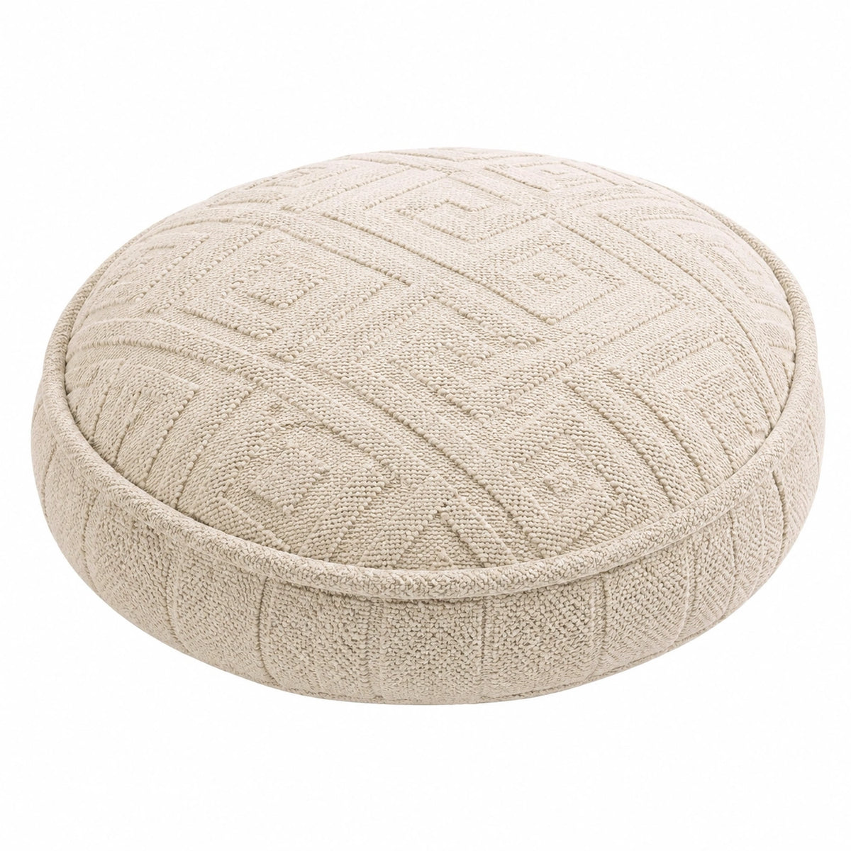 Cuscino rotondo da pavimento 60 cm in cotone beige - texture geometrica