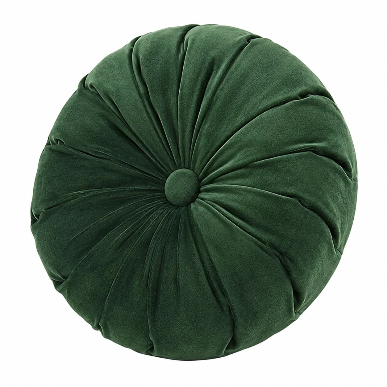 Cuscino rotondo 40 cm in velluto verde con pieghe decorative
