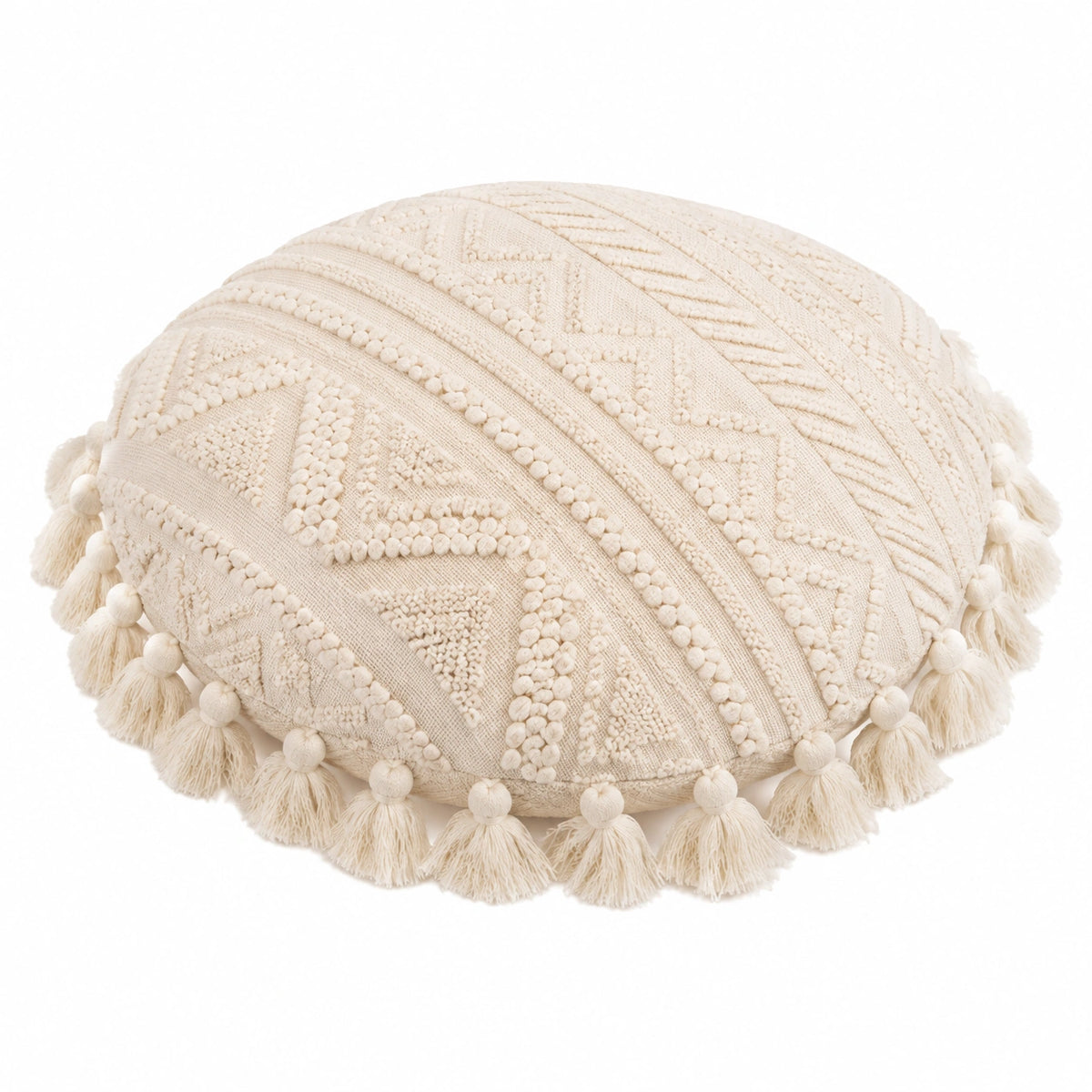 Cuscino rotondo 45 cm in cotone crema - stile boho decorativo